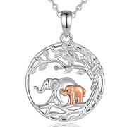 Sterling Silver Elephant with 1 2 3 Cubs Pendant Necklace