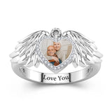 Custom Ring with Picture for Women Men Sterling Silver Personalized Memorial Photo Ring Customize Engraved Memorial Rings for Mom Dad Grandma Pet