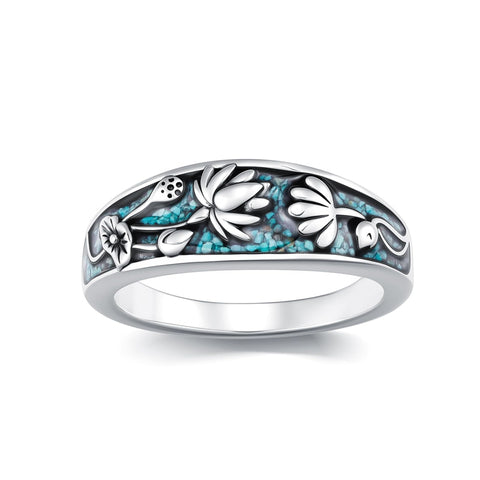 Sterling Silver Turquoise  Dragonfly Hummingbird Turtle Butterfly Mountain Celtic Knot Lotus Ring  Gifts for Women