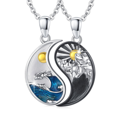 Sterling Silver Yin Yang Sun Moon Mountain Tree of Life Couple Necklaces