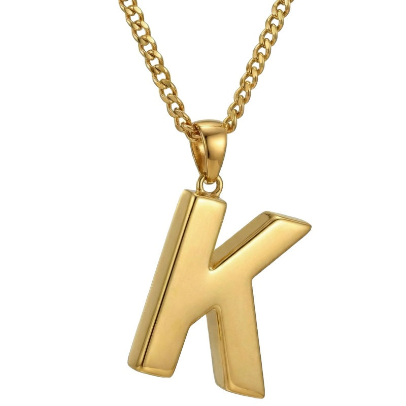 Initial Pendant Necklace 14K Gold Plated with Cuban Chain