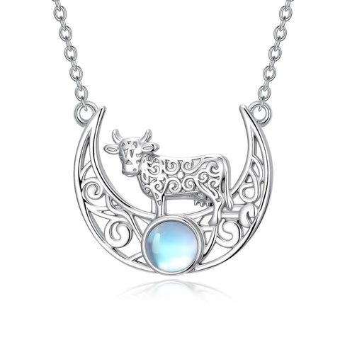 Sterling Silver Moonstone Celtic Knot Raccoon Otter Pig Dolphin Cow Pendant Necklace Birthday Mother's Day Gift