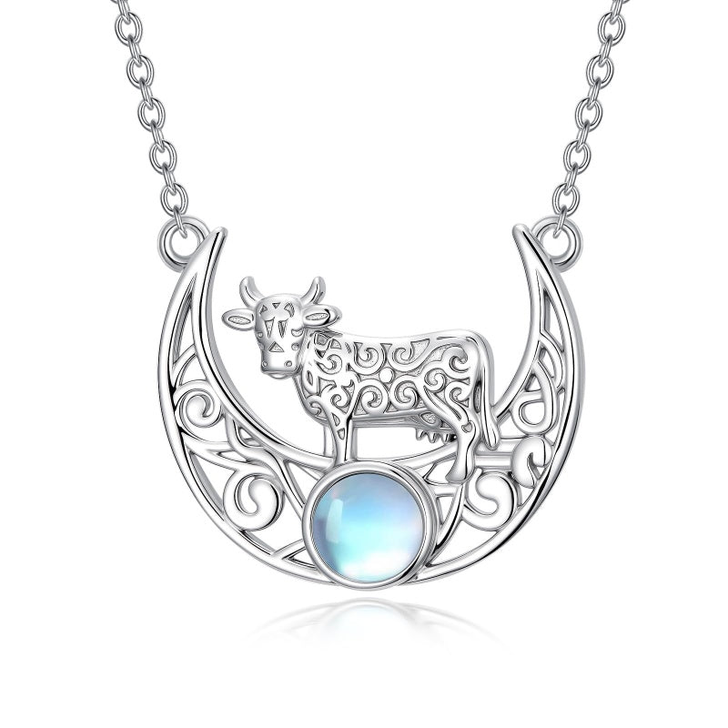 Sterling Silver Moonstone Celtic Knot Raccoon Otter Pig Dolphin Cow Pendant Necklace Birthday Mother's Day Gift