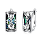 Sterling Silver Abalone Shell Cross Faith Hourglass Skull Leverback Earrings for Women