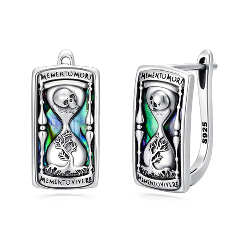 Sterling Silver Abalone Shell Cross Faith Hourglass Skull Leverback Earrings for Women
