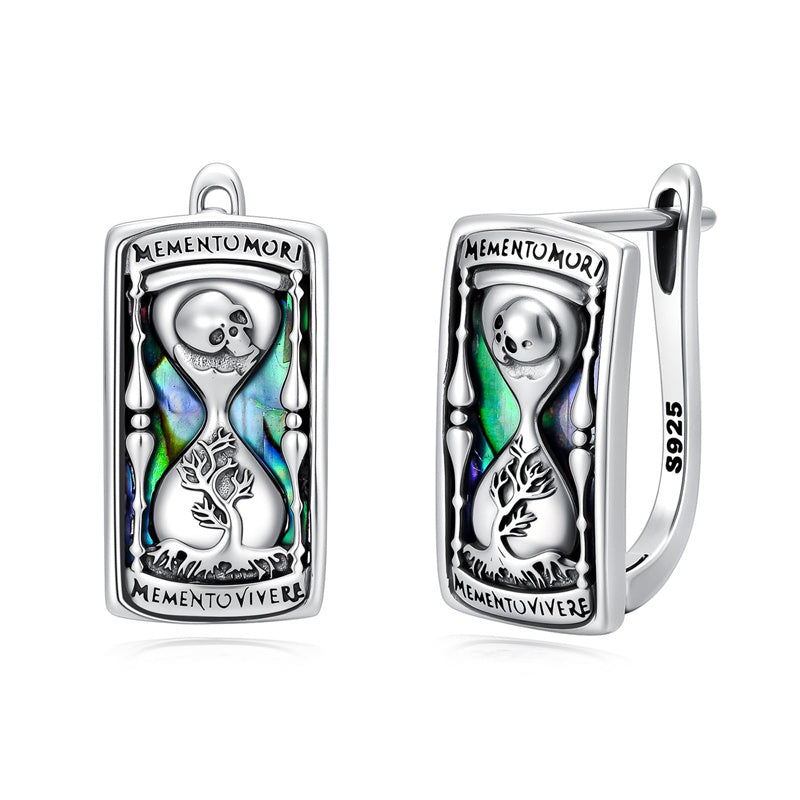 Sterling Silver Abalone Shell Cross Faith Hourglass Skull Leverback Earrings for Women