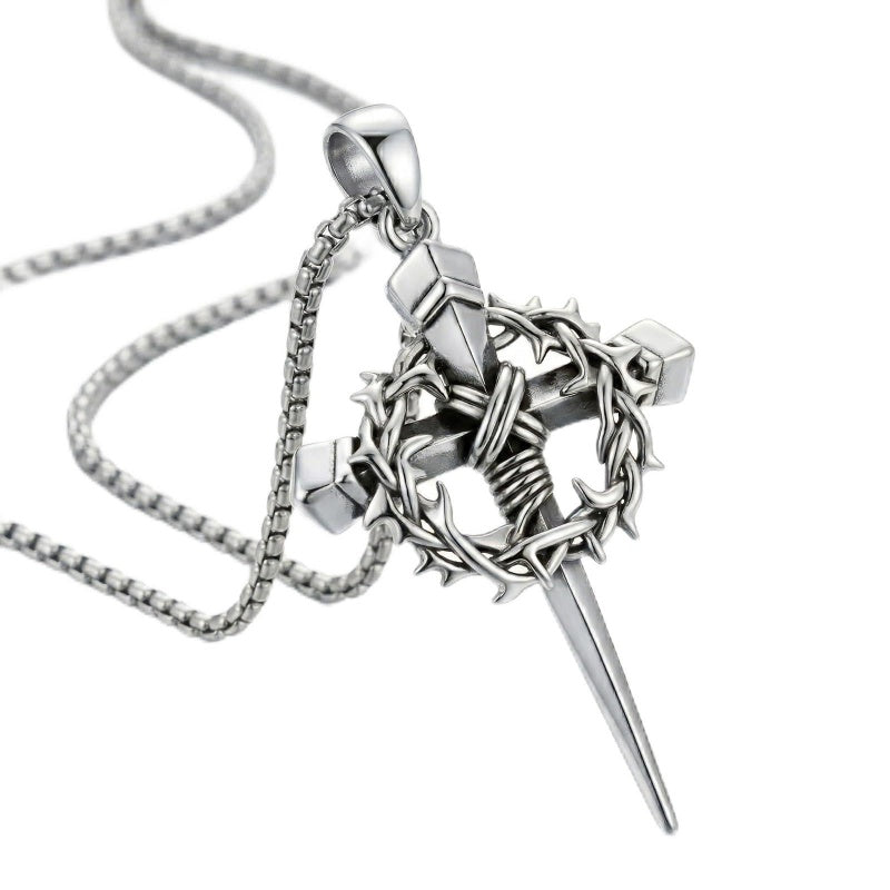 Crown of Thorns Religious Nail Cross Pendant Necklace