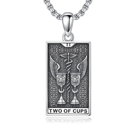 Sterling Silver Lovers Hierophant Magician Three of Swords Wheel of Fortune SkeletonTarot Card Pendant Necklace
