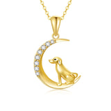 14K Yellow Gold Cubic Zirconia Dog and Moon Pendant Necklace