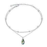 925 Sterling Silver Anklet for Women Green Leaf Teardrop Anklet Bracelet Enamel Teardrop Ankle