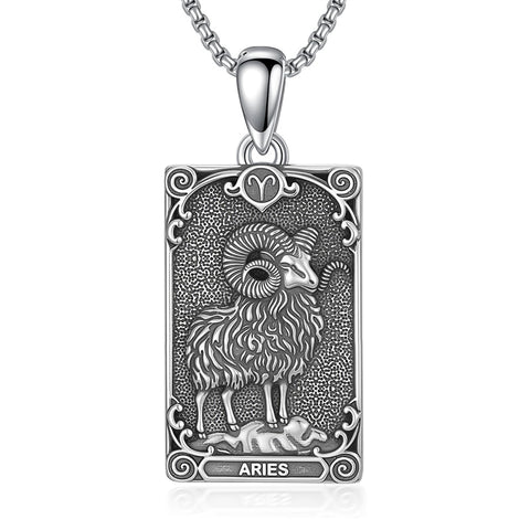 Sterling Silver Tarot Card 12 Zodiac Sign Pendant Necklace
