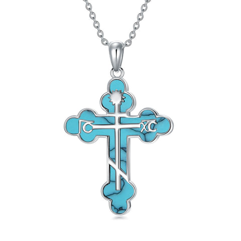 Sterling Silver Russian Eastern Orthodox Cross Pendant Necklace