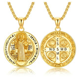 14K Gold Plated Saint Medal Christian  Pendant Necklace for Men