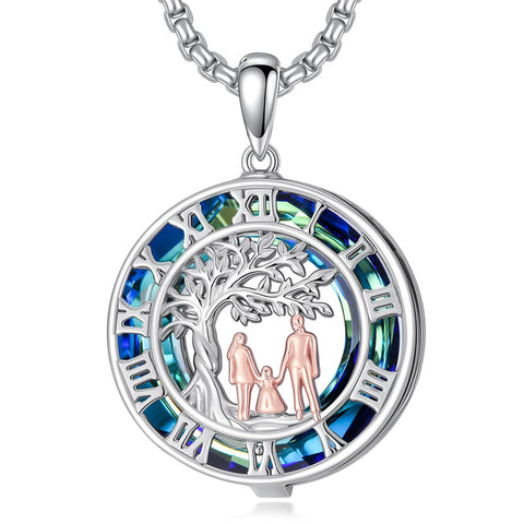 Sterling Silver Blue Crystal Tree of Life Father Daughter Mother Daughter Sister Pendant Necklace