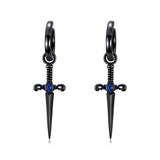Sterling Silver Black Sword Cross Hoop Earrings Gift for Men Women
