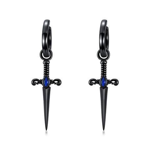 Sterling Silver Black Sword Cross Hoop Earrings Gift for Men Women