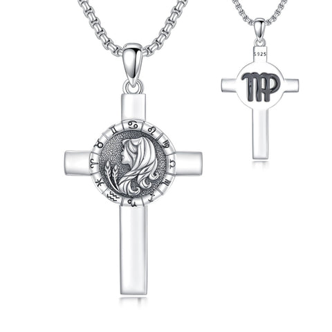 Sterling Silver 12 Constellation Cross Pendant Necklace