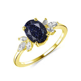 10K 14K 18K Gold Personalized Engraved Oval Cut Blue Sandstone Moissanite  Engagement Ring Wedding Ring