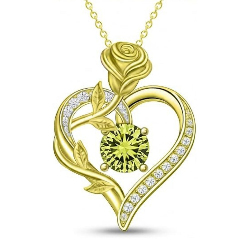 14K Gold Plated 12 Months Birthstone Rose Flower Pendant Necklace Anniversary Birthday Gift