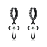 Sterling Silver Black Sword Cross Hoop Earrings Gift for Men Women