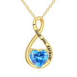 14K Gold Blue Crystal Infinity Heart Pendant Necklace Engraved With  I Love You Forever