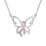 925 Sterling Silver Breast Cancer Awareness Necklace Cross Pendant Necklace Pink Ribbon Necklace Gifts for Women