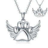 Sterling Silver Paw Print Urn Necklace for Ashes wiht Engraved