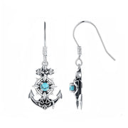 Sterling Silver Turquoise Anchor Dangle Earrings