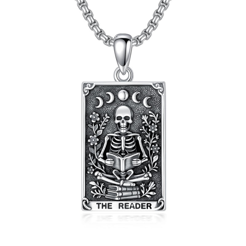 Sterling Silver Tarot Card Pendant  Necklace for Men Gothic Amulet Jewelry