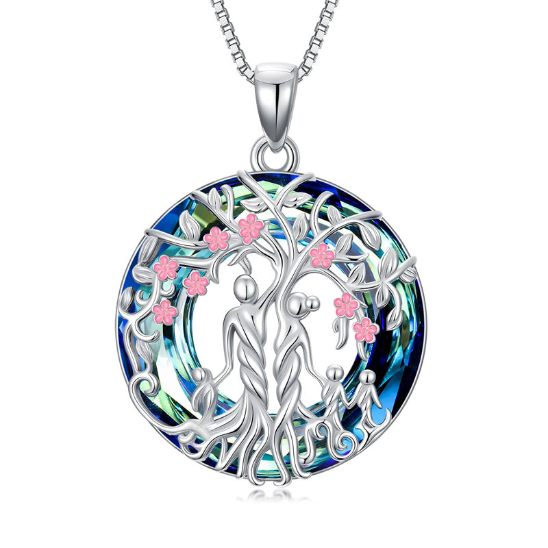Sterling Silver Crystal Tree of Life Family Pendant Necklace for 1 to 5 Children