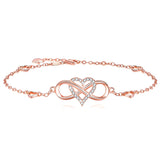 Sterling Silver Cubic Zirconia Infinity Heart Single Layer Anklet