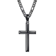 S925 Sterling Silver Cross Pendant Cross Necklace Cross Necklace  Stainless Steel Figaro Chain Necklace for Men Women Girls