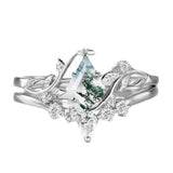 Sterling Silver 10K 14K 18K Gold Personalize Engraved Moss Agate Engagement Rings for Women