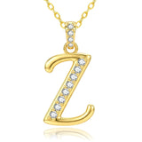 Cubic Zircon 14K Gold Plated Initial Letter A-Z Pendant Necklace