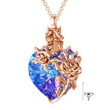 Sterling Silver Heart Crystal Rose Urn Necklaces for Ashes for Women