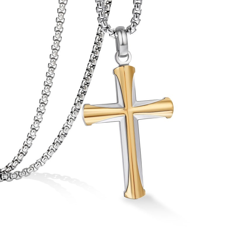 14K Gold Plated Cross Necklace for Men with Adjustable Chain Jewelry Gift for Him