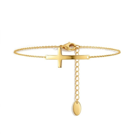 14K Gold Plated Cross Adjustable Chain Bracelet for Women
