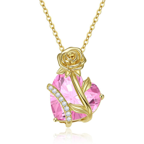 10K 14K 18K Gold Heart Birthstone Rose Pendant Necklace Gifts for Wife Girlfriend Mom Daughter Grandma