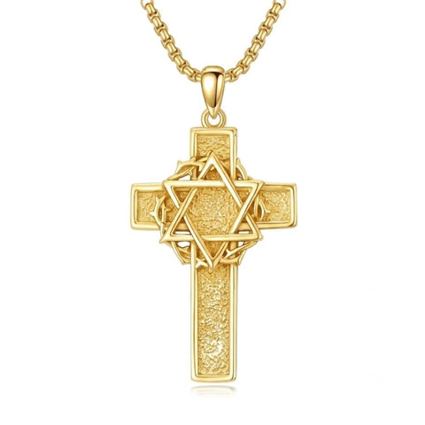 14K Gold Plated Cross Pendant Necklace for Men Religious Jewelry Christian Gift