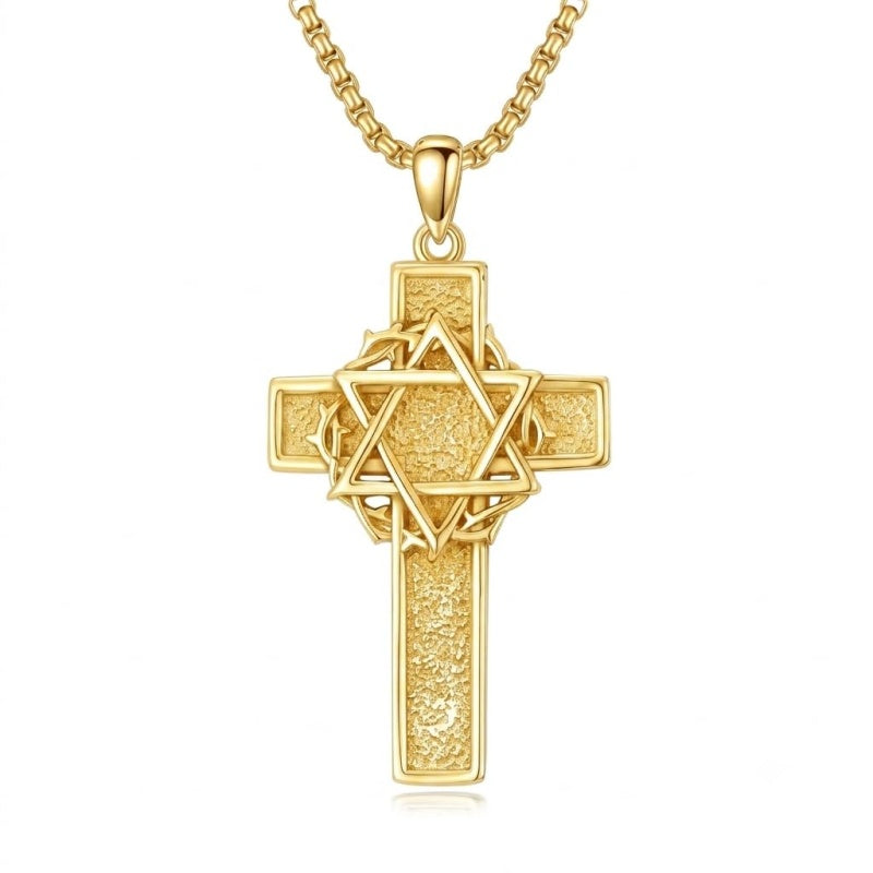 14K Gold Plated Cross Pendant Necklace for Men Religious Jewelry Christian Gift