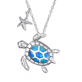 925 Sterling Silver Ocean Jewelry Created Opal Cute Turtle/Dolphin/Starfish  Necklace Birthday Gifts for Women Girls