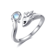 Sterling Silver Moonstone Dragon Adjustable Animal Ring