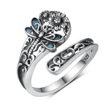 Sterling Silver Oxidized Dragonfly Butterfly Hummingbird Sea Turtle Anchor Cross Tree of Life Sunflower Spoon Ring