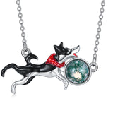 Sterling Silver Moss Agate Dog Pendant Necklace