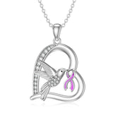 Sterling Silver Cubic Zircon Hummingbird Cancer Awareness Pendant Necklace Gifts for Women