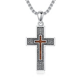 Sterling Silver Wooden Lion Orthodox Sword Wolf Cross Pendant Necklace