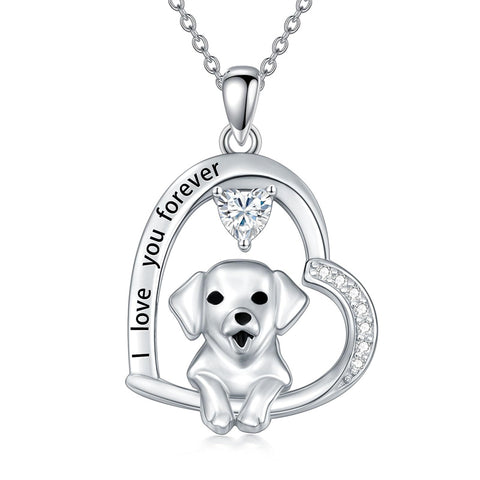 Sterling Silver Heart Birthstone Puppy Dog Pendant Necklace