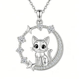 Sterling Silver Cubic Zirconia Raccoon Cat Dog Corgi Otter Highland Cow Pendant Necklace Gift for Birthday Christmas