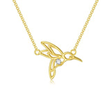 14K Yellow Gold Cubic Zirconia Hummingbird  Pendant Necklace