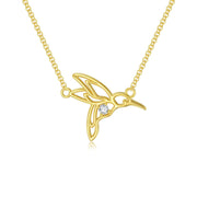 14K Yellow Gold Cubic Zirconia Hummingbird  Pendant Necklace